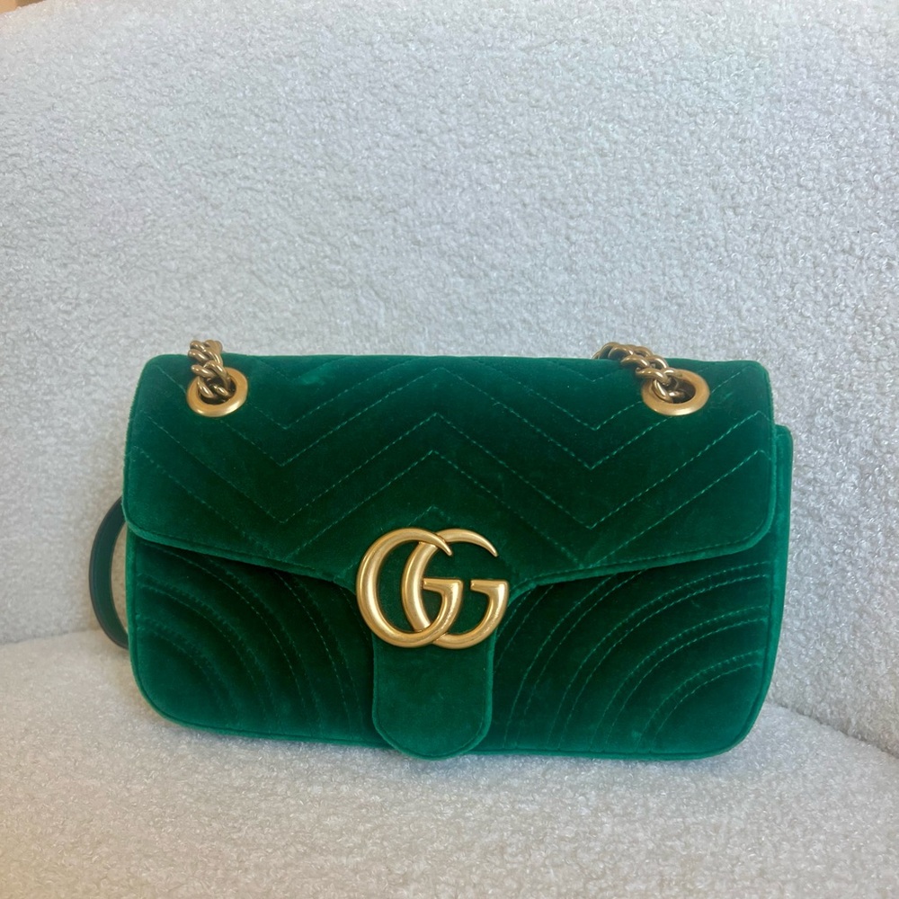 Emerald Green Velvet Gucci Marmont Purse